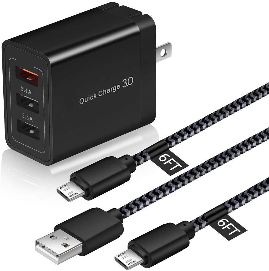 帶有(yǒu)自(zì)适應快(kuài)速充電(diàn)器(qì)的(de)Micro USB電(diàn)纜6FT，編織的(de)Android充電(diàn)器(qì)電(diàn)纜快(kuài)速充電(diàn)3.0壁式充電(diàn)器(qì)，兼容三星Galaxy S7 / S6 Edge / J7，Note 5，平闆電(diàn)腦(nǎo)，LG，Moto，PS4